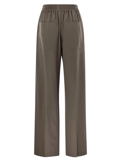 Brunello Cucinelli Trousers Wool Back Pockets Elastic Waistband Wide Leg In Multi