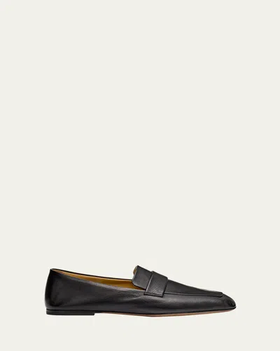 The Row Leather Square-toe Loafers In Black