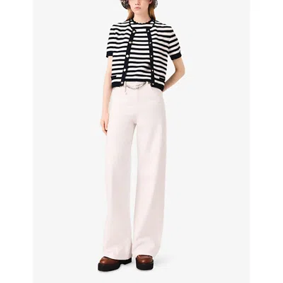 Maje Striped Short-sleeve Cardigan In Black White