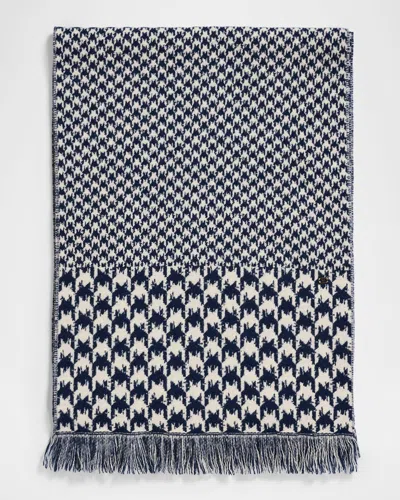 Valentino Houndstooth Pattern Scarf Fringed Edges In Gray