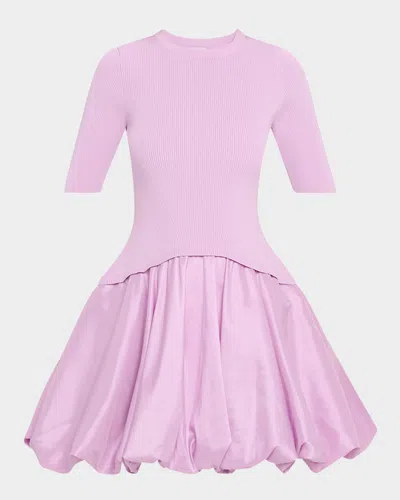 Simkhai Kenny Ribbed-knit And Taffeta Mini Dress In Pink