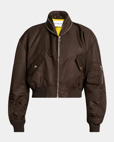 Givenchy Zipped Double Shawl-collar Crop Bomber In Brown