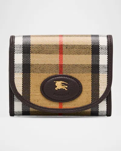 Burberry Compact Wallet With Leather Inserts In Check Pattern In Burgundy