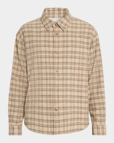 Frame Wool And Silk-blend Flannel Overshirt In Brown