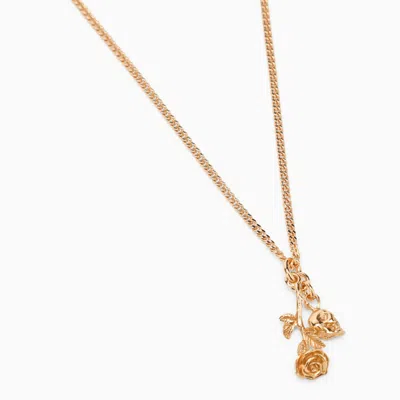 Emanuele Bicocchi Rose And Skull Necklace In 925 Gold-plated Silver In Metal