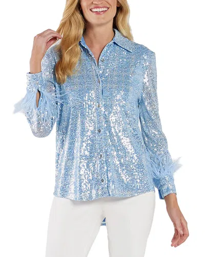 Jude Connally Brandy Sequins With Feathers Blouse In Plaid Blue In Blue