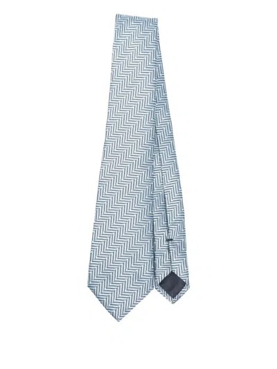 Giorgio Armani Herringbone-pattern Silk Tie In Blue