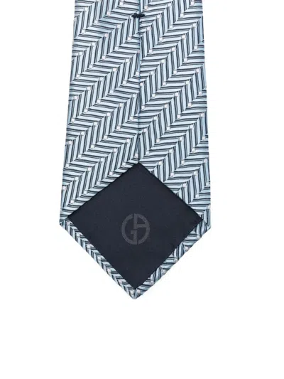 Giorgio Armani Herringbone-pattern Silk Tie In Blue
