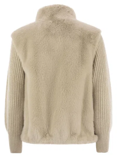 Herno Resort Jacket In Faux Mink Fur In Neutral