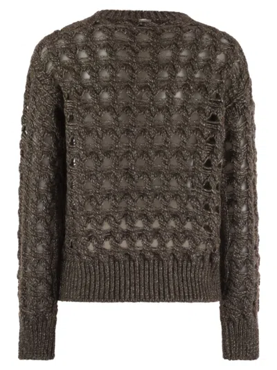 Herno Open-knit Alpaca Blend Sweater With Metallic Sheen In Gray