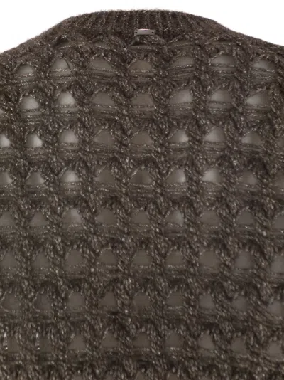 Herno Open-knit Alpaca Blend Sweater With Metallic Sheen In Gray