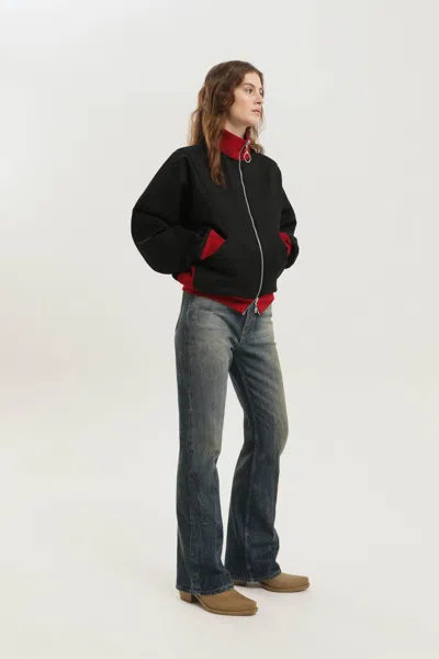 1989 Studio Reversible Jacket Ribbed Collar Cuffs Side Pockets In Red