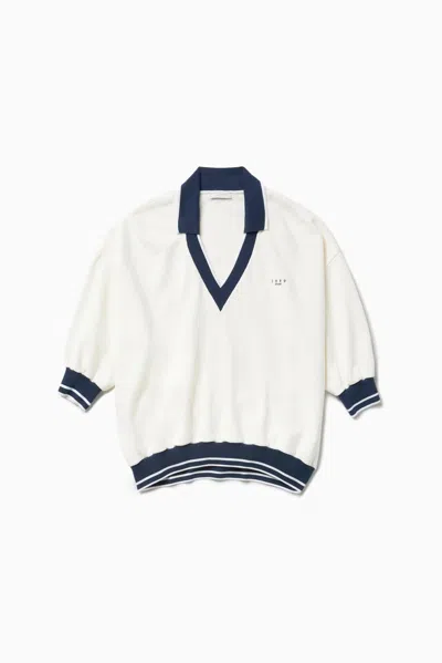 1989 Studio V-neck Sweatshirt Contrasting Collar In White