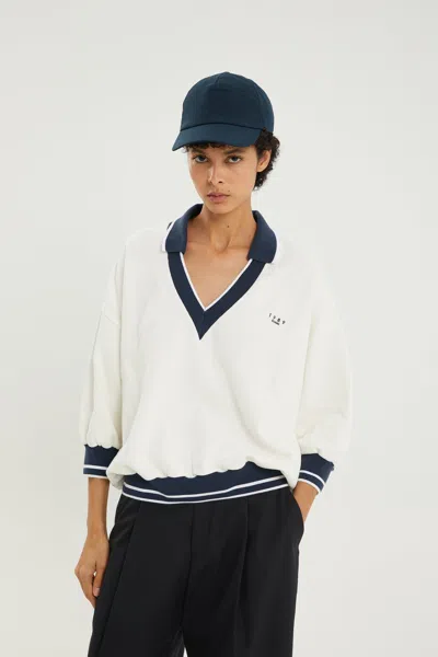 1989 Studio V-neck Sweatshirt Contrasting Collar In White