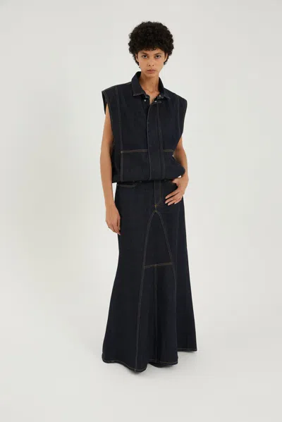 1989 Studio Dark Washed Denim Vest With Hidden Buttoning In Black