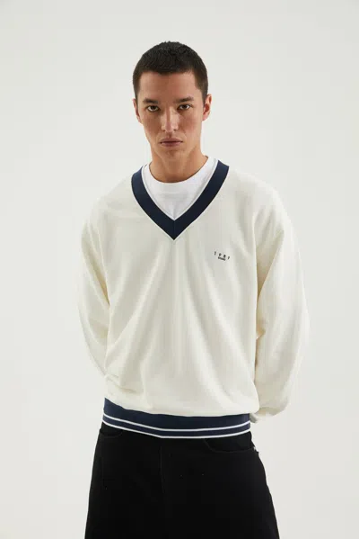1989 Studio V-neck Sweatshirt Contrast Trim In White