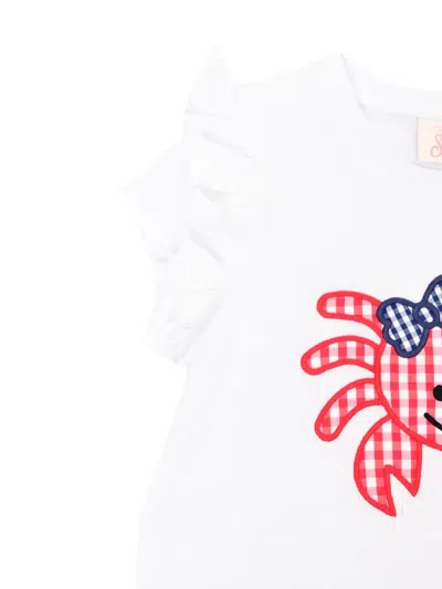 Mc2 Saint Barth Crab-patch Ruffled-sleeves T-shirt In White