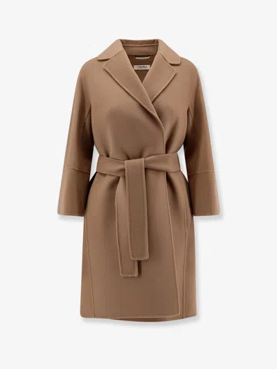 Max Mara Short Virgin Wool Coat With Classic Lapel In Brown