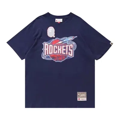 Pre-owned Bape X Mitchell & Ness Rockets Tee 'navy' | Blue | Men's Size M
