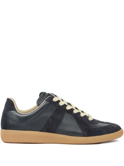 Maison Margiela Replica Leather Low Top Sneakers In Black