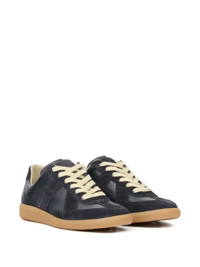 Maison Margiela Replica Leather Low Top Sneakers In Black