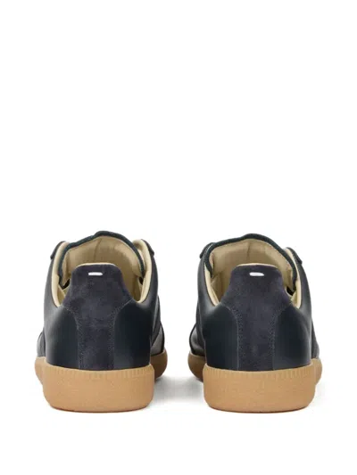 Maison Margiela Replica Leather Low Top Sneakers In Black
