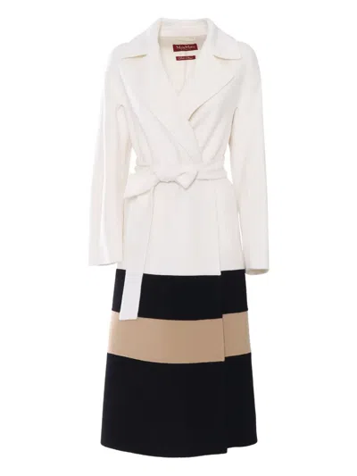 Max Mara Arena Colorblock Wool Wrap Coat In White