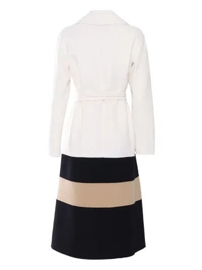 Max Mara Arena Colorblock Wool Wrap Coat In White