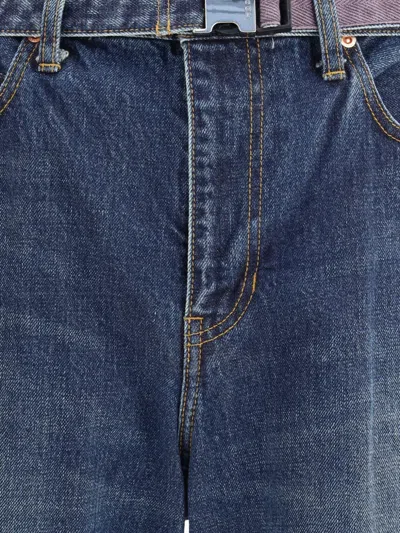 Sacai Belted Zip-pocket Jeans In Blue