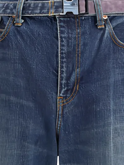 Sacai Belted Zip-pocket Jeans In Blue