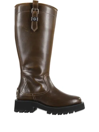 Ganni Studs High Boot Crinkle In Brown