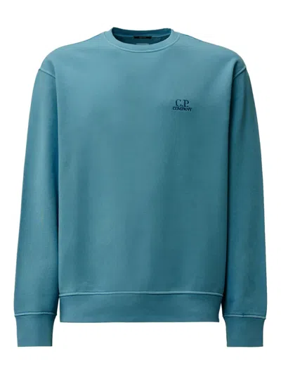 C.p. Company Brushed Emerized Diagonal Fleece Crewneck Sweater In Blue