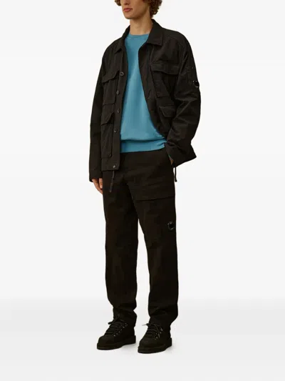 C.p. Company Brushed Emerized Diagonal Fleece Crewneck Sweater In Blue