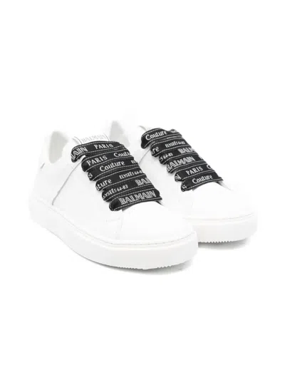 Balmain Logo-laces Leather Sneakers In White