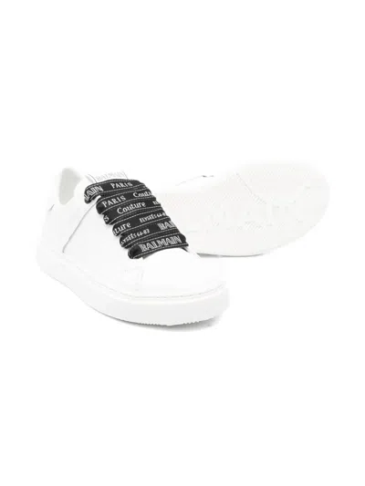 Balmain Logo-laces Leather Sneakers In White