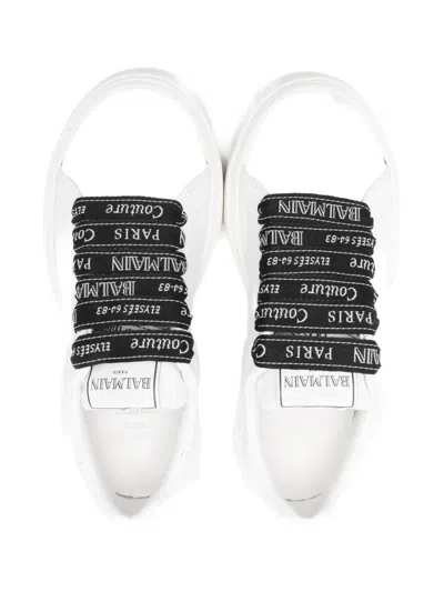 Balmain Logo-laces Leather Sneakers In White