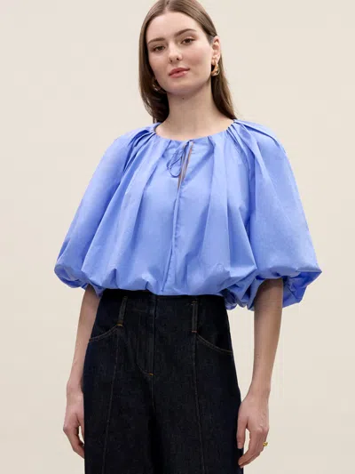 Rebecca Taylor Yara Poplin Bubble Top In Bluebell
