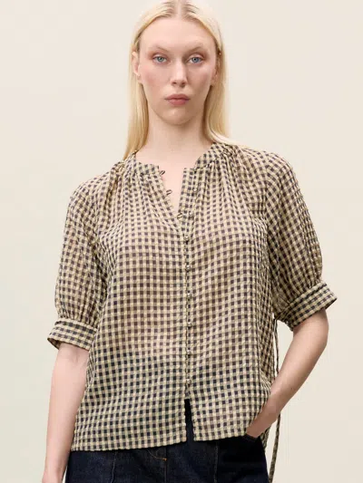 Rebecca Taylor Aster Gingham Blouse In Brown