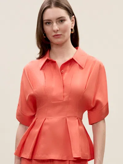 Rebecca Taylor Lena Shine Blouse In Coral In Orange