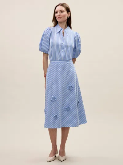 Rebecca Taylor Priya Poplin Skirt In Blue Stripe