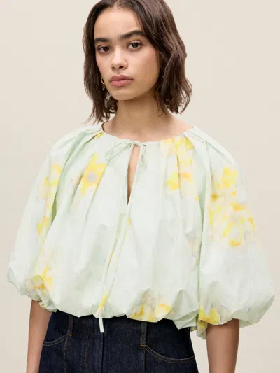 Rebecca Taylor Yara Poplin Bubble Top In Sage Combo In Multi
