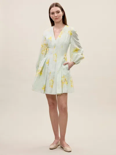Rebecca Taylor Yara Poplin Dress In Sage Combo