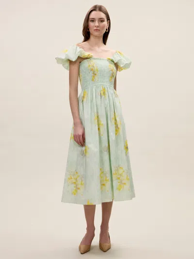 Rebecca Taylor Yara Poplin Midi Dress In Sage Combo