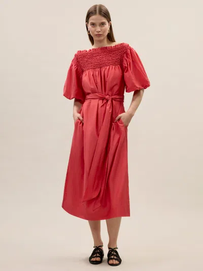 Rebecca Taylor Merrick Silk Cotton Midi Dress In Scarlet In Red