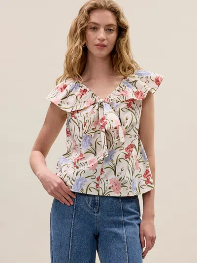 Rebecca Taylor Acosanti Floral Top In Ivory Multi