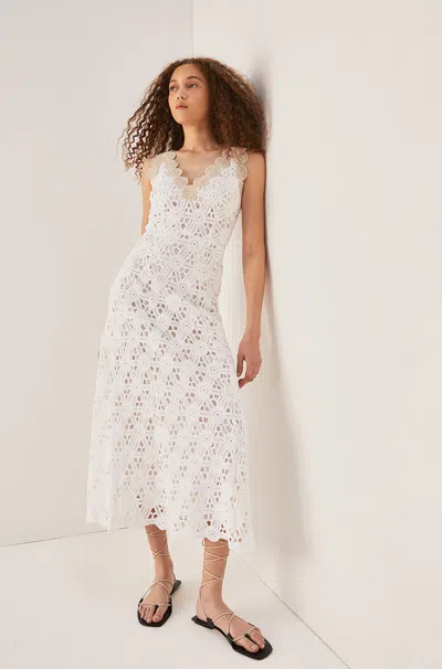 Rebecca Taylor Embroidered Lace Midi Dress In White