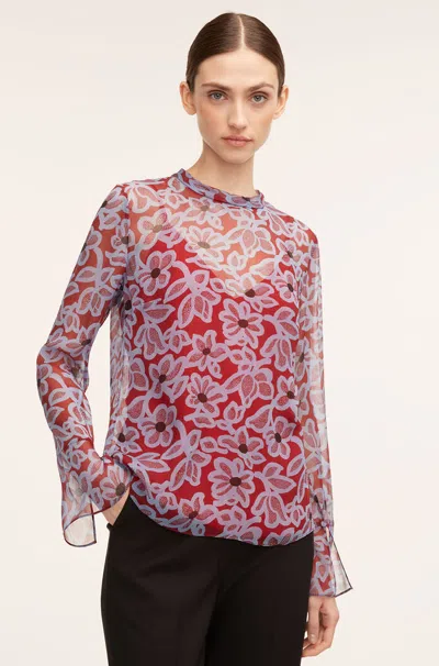 Rebecca Taylor Vera Fleur Mock Neck Shell Blouse In Vera Fleur Cherry Combo