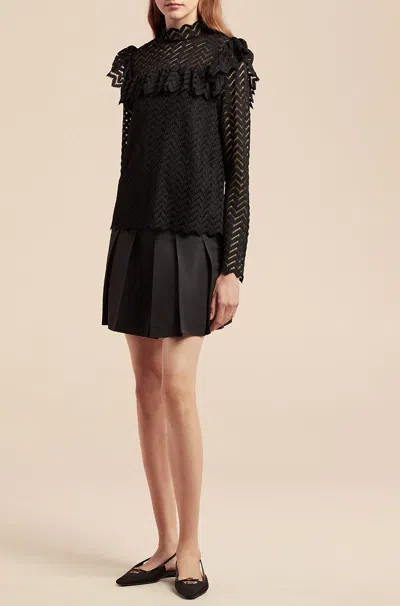 Rebecca Taylor Chevron Lace Top In Black