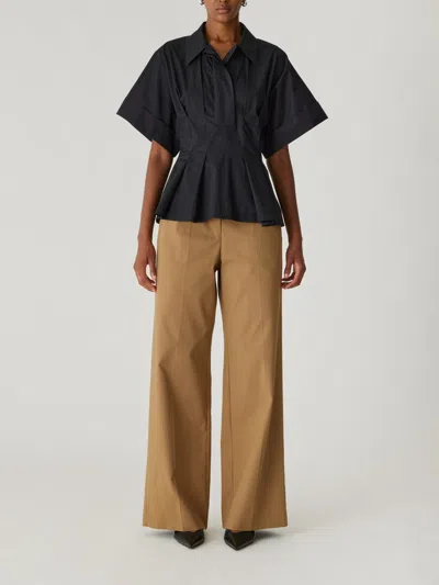 Rebecca Taylor Poplin Peplum Blouse In Black