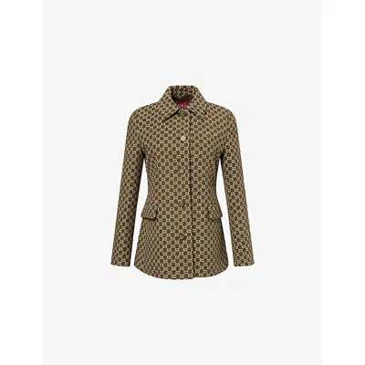 Gucci Monogram Patterned Cotton Blend Jacket In Green